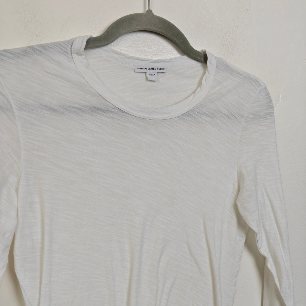 James Perse Womens Top 1 Small White Long Sleeve Crew Slub Supima Cotton - Picture 3 of 7